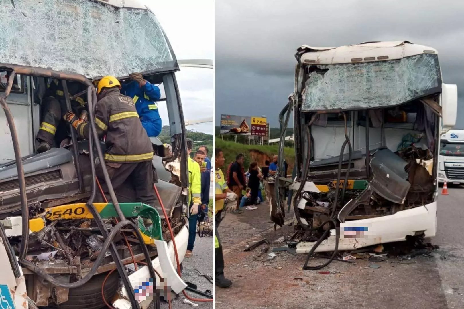 Oito passageiros ficam feridos em acidente envolvendo ônibus e carreta na BR-040, em Esmeraldas